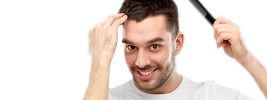 Illustrative photograph of a man examining his hairline